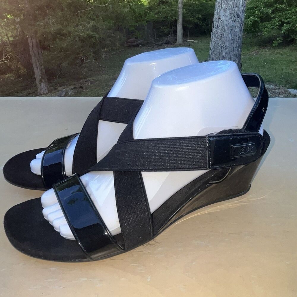 Anne Klein Open Toe Sport Wedge Sandals Women's 8.5M Black